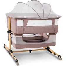Baby Bassinet, 3 in 1 Bedside Sleeper with Mattress and Mesh Sides, Mosquito ...