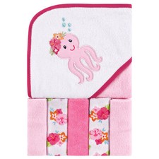 Luvable Friends Hooded Towel with Five Washcloths, Tropical Octopus, One Size