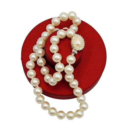 Vtg CAROLEE Choker Necklace Faux Pearls Rhinestone Clasp Signed Fashion Jewelry