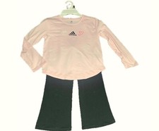 NWT Adidas Girls Longs Sleeves Pink top and Black leggings 2piece set size 6