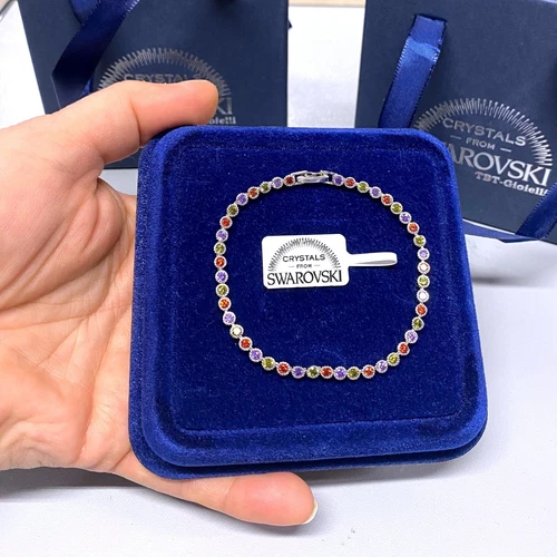 Bracciale Tennis Palline 4mm pl. oro Bianco 18k con Cristalli Swarovski  B54 - Foto 2 di 4