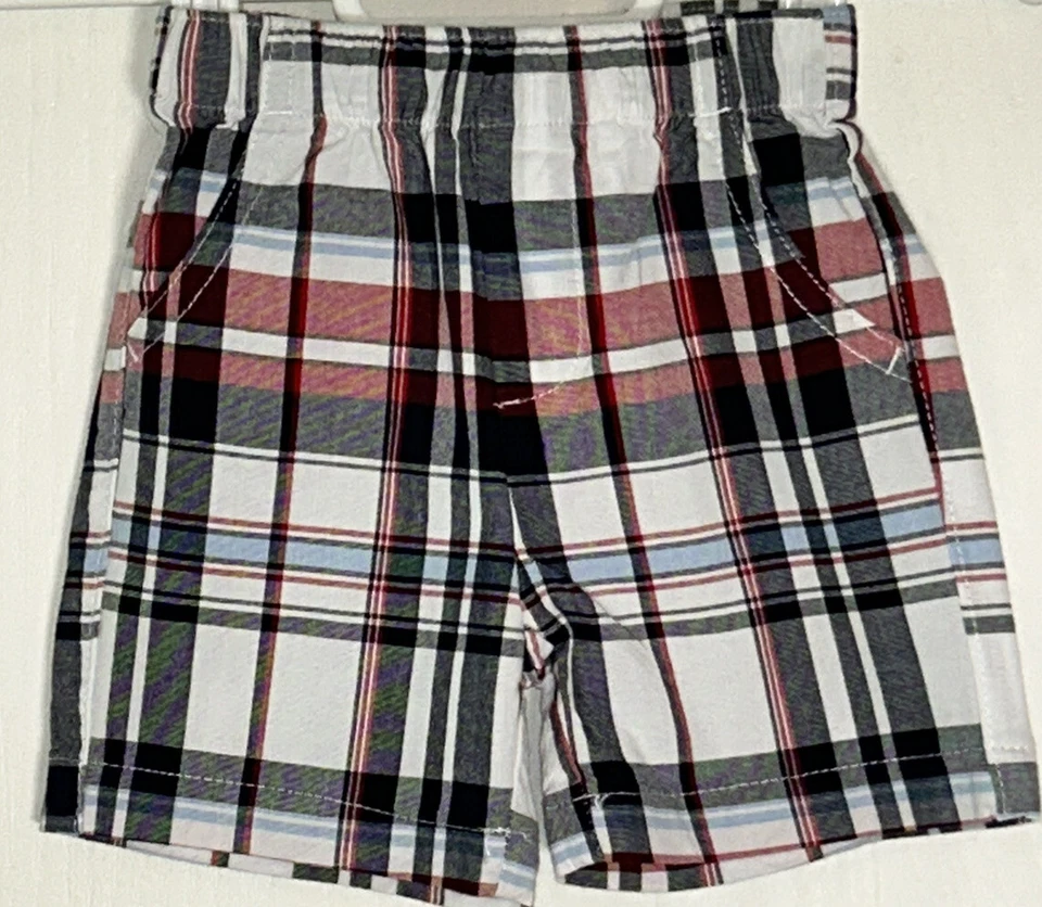 Pantalones Cortos Nautica Bebé Niño 0-3M Cintura Elástica Rojo/Blanco/Negro Bolsillo Trasero a Cuadros Usados en Excelente Condición Foto 2 de 4