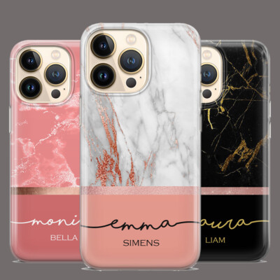 Personalisiert Schwarz Marmor Rosa Schutzhülle Handyhülle für iPhone 17 16 15 14