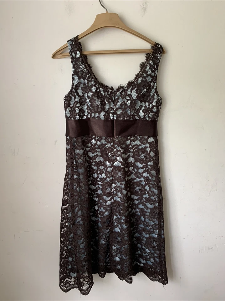 Eliza J Womens Dress 6 Brown Babydoll Y2K Lace Twee Empire Waist Bow VTG USA - Image 3 of 4