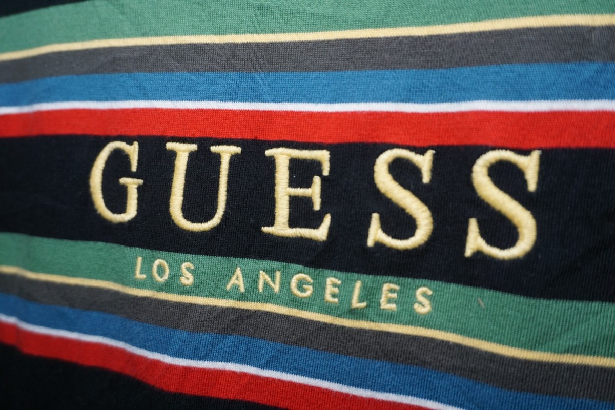 Vintage 90s Guess Jeans Striped T Shirt Tee Small Rap Hip Hop