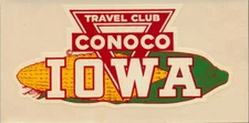 Conoco Oil Gasoline _RARE ORIGINAL_ 40's Decal vtg Travel Club Iowa Corn sticker