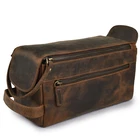 Leather Travel Toiletry Bag Water-Resistant  Dopp Kit, Shaving & Cosmetic Bag