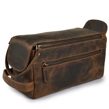 Leather Travel Toiletry Bag Water-Resistant  Dopp Kit, Shaving & Cosmetic Bag