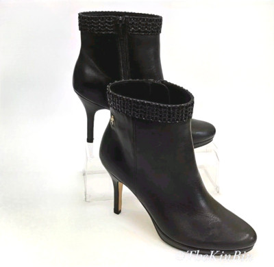 Menbur Womens Size 7-7.5 US 38EU Black Leather Ankle Boots Heels Flamingo EUC