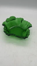 Anchor Hocking Glass Forest Green Maple Leaf Candy or Dessert Dish Vintage