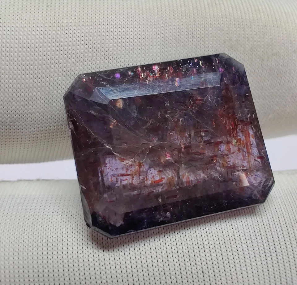 Piedra solar de iolita facetada con forma de esmeralda llamativa natural para colgante joya 15,7 quilates Foto 4 de 4