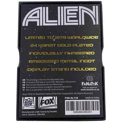 Alien 24k Gold Plated Xenomorph Limited Edition Ingot 1979