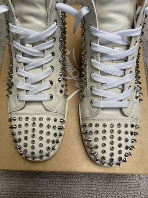 Christian Louboutin White Latte Silver Louis Flat Calf Spike