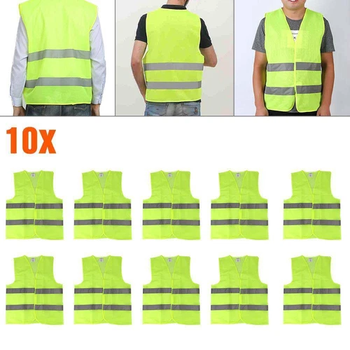 10x Warnwesten Unfallweste Neon Gelb Auto Warnweste Sicherheits Weste KFZ Vest - Bild 2 von 12