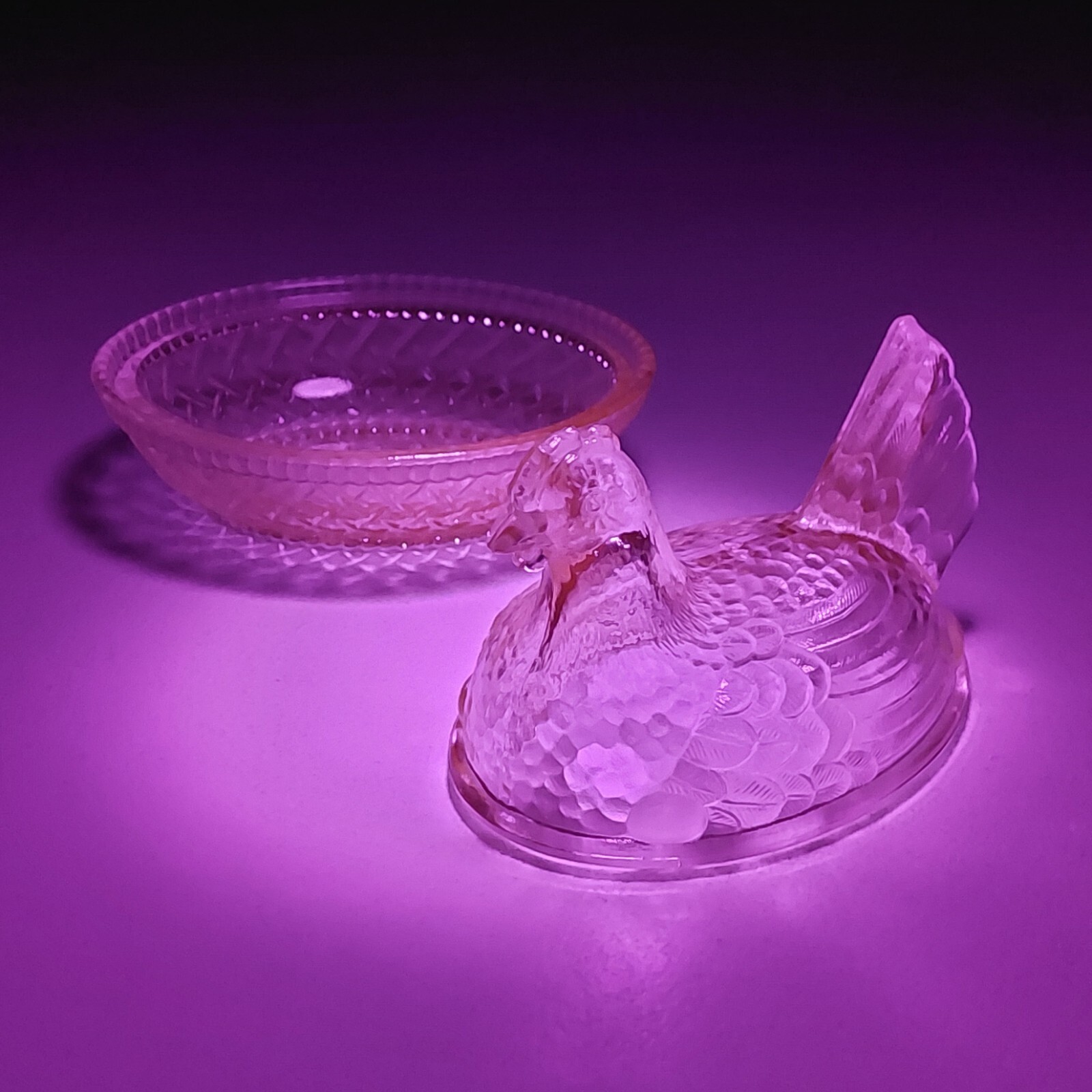 BLUE VASELINE GLASS URANIUM GLASS HEN CHICKEN CANDY DISH, Depression