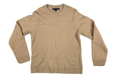 Tommy Hilfiger 100 Lambs Wool Fishermans Sweater Tan Mens Medium - Nice 