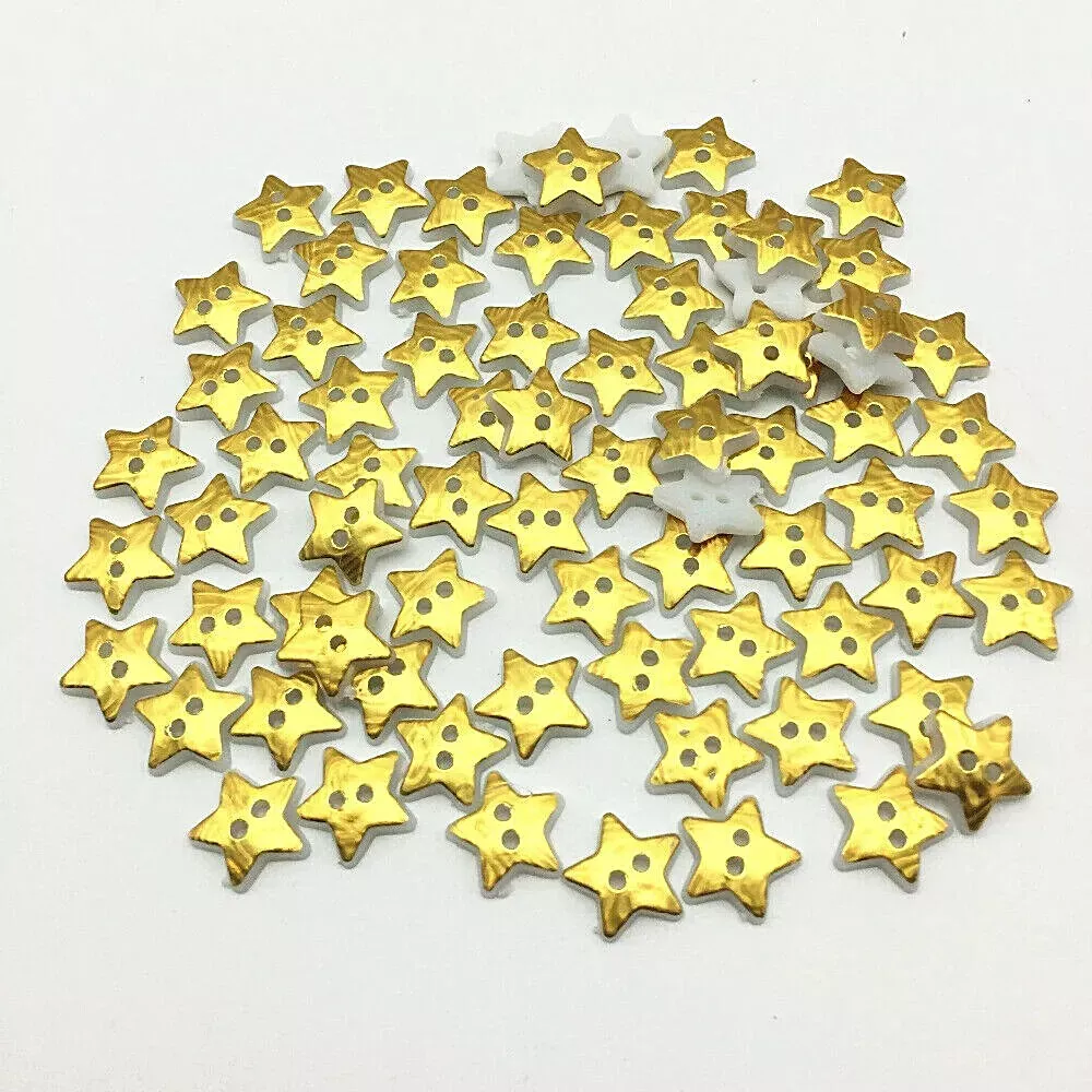 Pkg of 20 Plastic GOLD STAR Craft Buttons 1/2 (12mm) (2134)