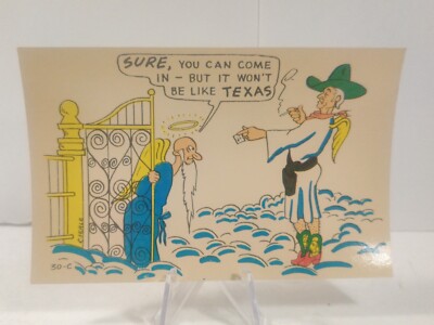 Humor Pearly Gates ''It Won't Be Like Texas''  Baxter Lane Postcard