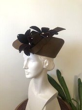 Jack McConnell Taupe Hat With Rich Dark Brown Rhinestone Adorned Flowers