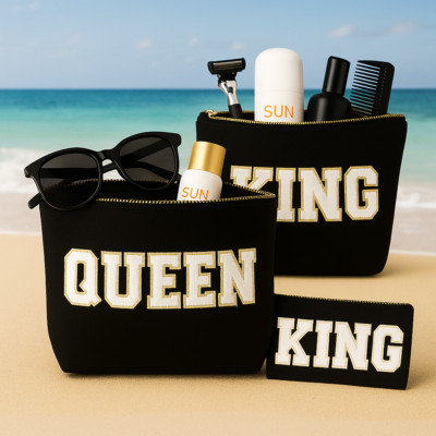 Kulturtasche mit Wunschtext in Weiß   DIY oder fertig   Queen/King/Mama/Papa/Set