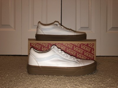 white leather vans gum sole