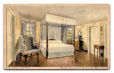 Vintage 1934 General Washington's Bed Chamber Mt. Vernon Postcard