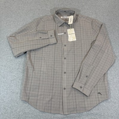 Tommy Bahama Coast Sandbar Stripe IslandZone Shirt Bala Shark Gray Mesh M NWT