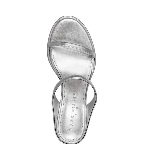 NIB Marc Fisher Alonde Heeled Slide Sandal Size 7.5M In Silver - Picture 4 of 11