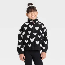 Girls' Hearts Fleece Jacket - Cat & Jack Black S