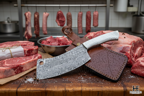 HUNTEX Handmade Damascus Blade 305mm Full-Tang Heavy Duty Exotic Chopper Cleaver - Afbeelding 2 van 14