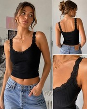 Urban Outfitters Out From Under Black Lace Trim Tank Top Size S NWT Ribbed...