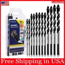 12PCS Masonry Drill Bit Set 1/8 to 1/2 inch Glass Tile Brick Cement Wood Plastic