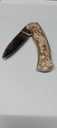 Stainless  Steel Embossed Pocket Knife Buck & Oak Leaves + Sheath Very Nice — photo 1