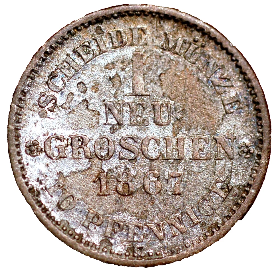 German States SAXONY-ALBERTINE Neu-Groschen 1867 KM# 1221 - Image 2 of 2