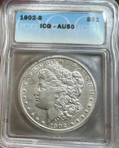 1902-S Morgan Silver Dollar ICG AU50 Bright White