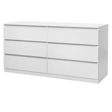 White 6 Drawer Double Dresser Wide Storage Cabinet Bedroom Living Room