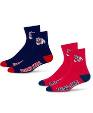 For Bare Feet NCAA Fresno State Bulldogs Quarter Socks 2 Pack Sz Large 10-13