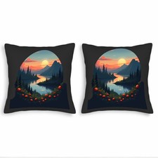 Set of 2 Square Throw Pillow Covers 18x18in - Vibrant Sunset Landscape Design