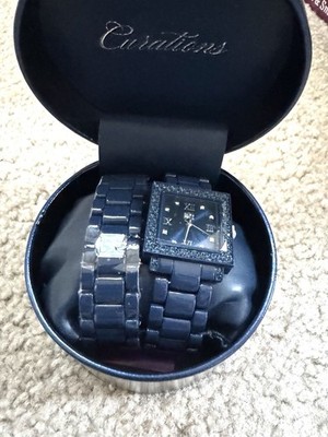 Curations Women s Blue Square Watch Crystal Bezel Quartz Retrocore Wristwatch