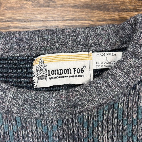 Maglione vintage London Fog uomo grande grigio diamantato maglia lana pullover made in USA - Foto 3 di 6