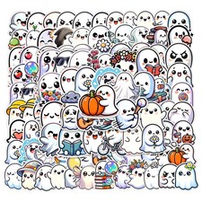 100 PCS Halloween Ghost Theme Vinyl Stickers, Cute Ghost Decorative Stickers ...