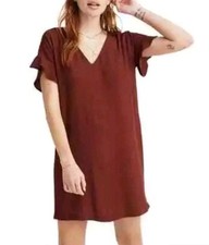 Madewell Novel Shift Mini Dress Rusted Burgundy Flutter Sleeve Pull-On Sz Small