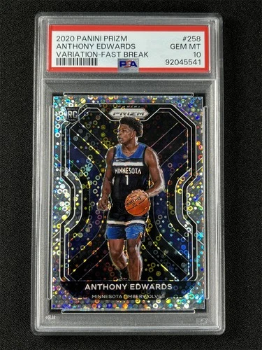 2020-21 Prizm Fast Break Anthony Edwards #258 Variation Silver Disco RC PSA 10