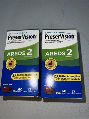 2Pk Bausch+Lomb PreserVision AREDS 2 60 Gels EACH Exp: 3/27 New & Sealed