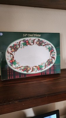 NIB Vintage William James China Fine Stoneware HOLIDAY TARTAN 14'' Oval Platter