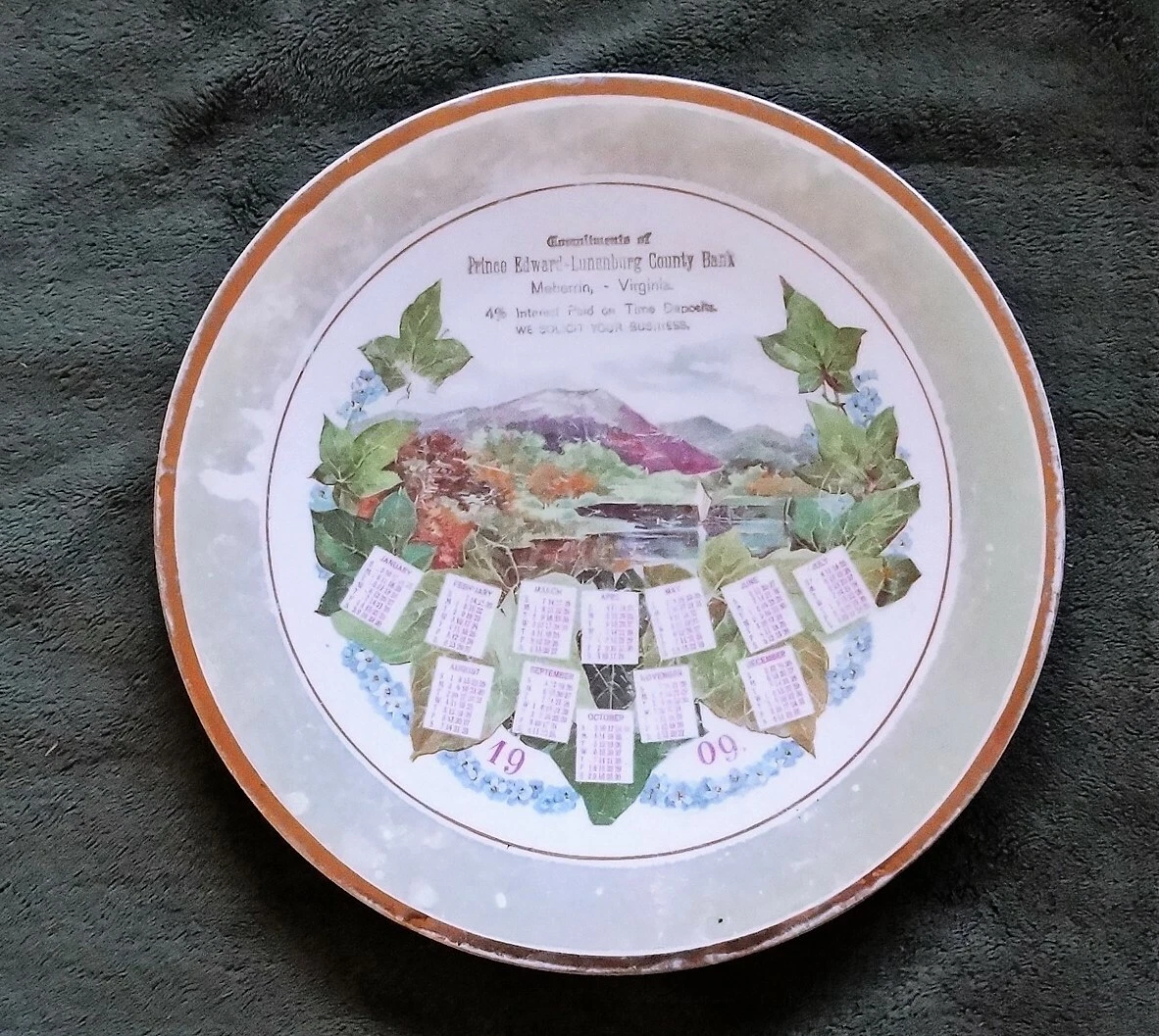 1909 PRINCE EDWARD-LUNENBURG COUNTY BANK Advertising Calendar Plate  MEHERRIN, VA | eBay