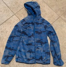 Eddie Bauer Reversible Boy's Hooded Jacket - Blue Camouflage Size Boys L 14/16