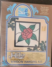 Vtg JoLite Simulated Stained Glass  551 Window Hanging Kit 10  x10  ROSE