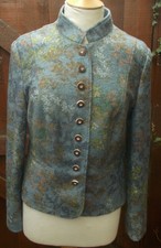 H Moser Salzburg Blue Floral Print Boiled Wool Trachten Jacket Size Med/40