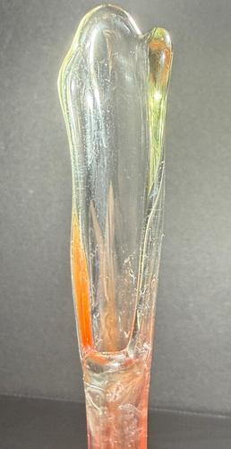 12-1/2" Tall Viking Swung Vase Orange Yellow Amberina Ribbed GLOWS - Picture 8 of 11
